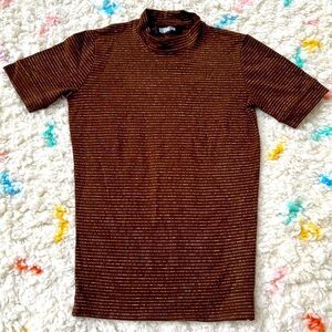 Reformation Brown Striped Short Sleeve Tee
